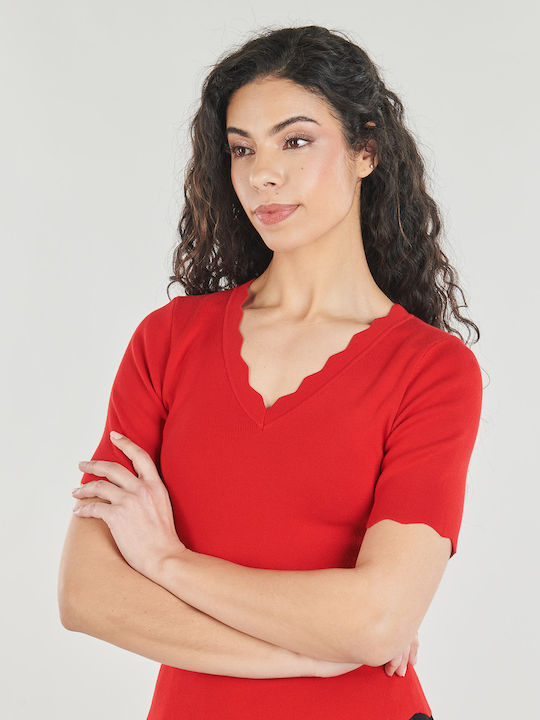 Damen Bluse mit V-Ausschnitt Rote