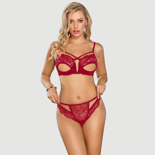 Σετ Σουτιέν Δαντέλα & Βαθύ V Exquisite Lace Appeal Deep V Mini Temptation Bra Set Κόκκινο
