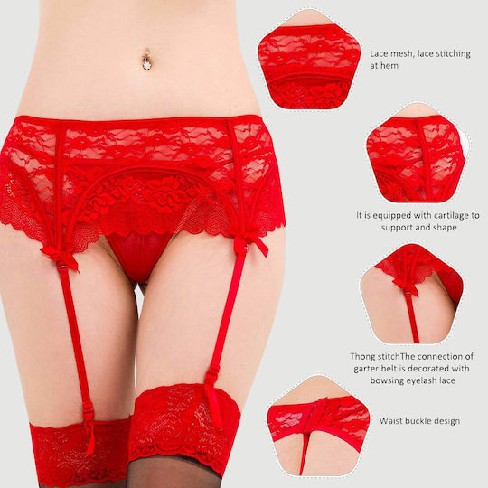 Plus Size Ζώνη Ζαρτιέρας Εσώρουχο Red Sexy Lace Garter Panty Κόκκινο