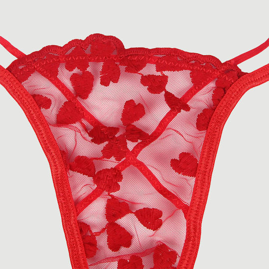 Underwire Bra Set with Transparent Mesh Flower Patterns Red