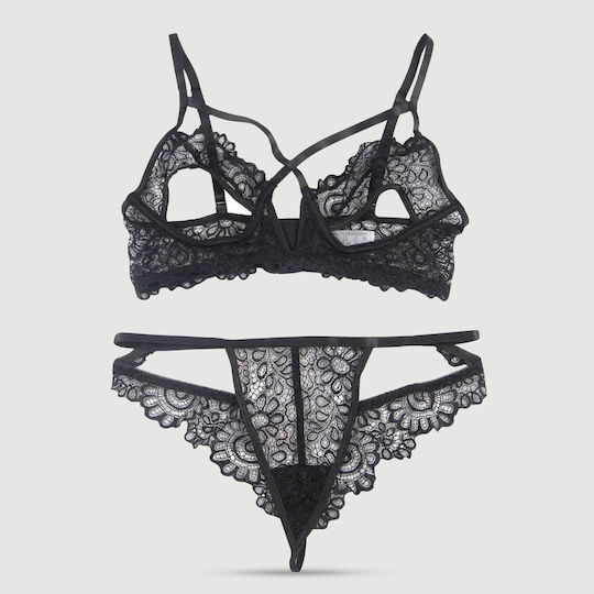 Σετ Σουτιέν Δαντέλα & Βαθύ V Exquisite Lace Appeal Deep V Mini Temptation Bra Set Μαύρο