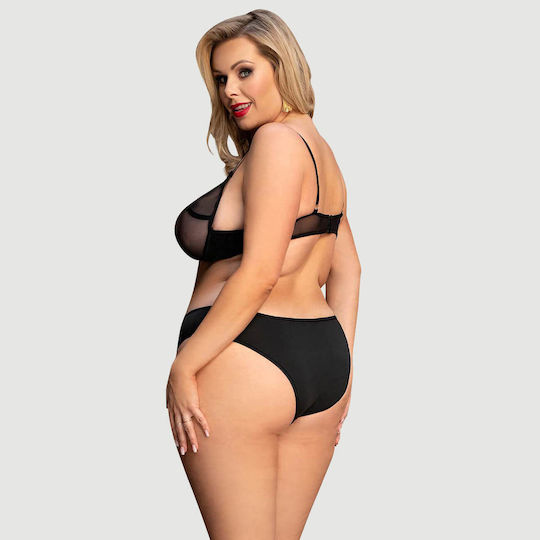 Plus Size Διάφανο Σετ Σουτιέν Χωρίς Μπανέλα Mesh Perspective Fashion Bra Set Without Underwire Μαύρο
