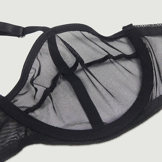 Plus Size Transparent Lingerie Set Underwire And Garters Mesh Black