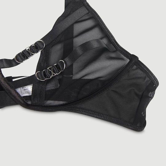 Plus Size Διάφανο Σετ Σουτιέν Χωρίς Μπανέλα Mesh Perspective Fashion Bra Set Without Underwire Μαύρο