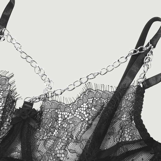 Sexy Σετ Φτερά & Δαντέλα Αλυσίδα Sexy Bra Set Feather Lace Chain Μαύρο