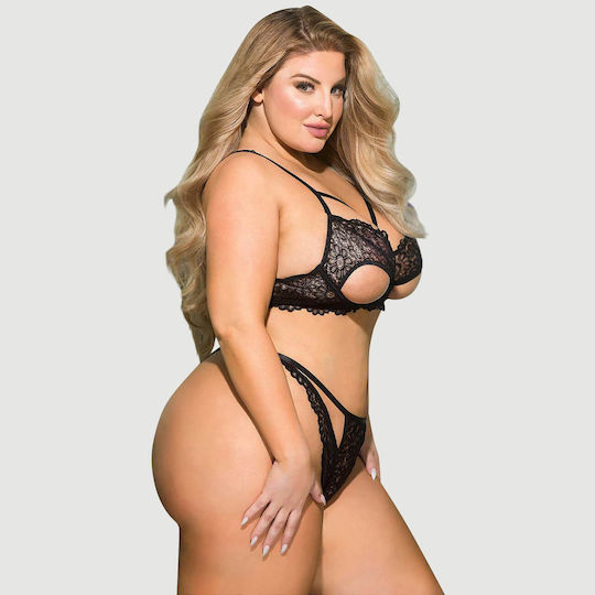 Plus Size Σετ Σουτιέν Δαντέλα & Βαθύ V Exquisite Lace Appeal Deep V Mini Temptation Bra Set Μαύρο
