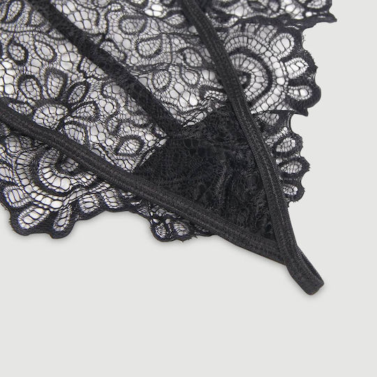 Plus Size Σετ Σουτιέν Δαντέλα & Βαθύ V Exquisite Lace Appeal Deep V Mini Temptation Bra Set Μαύρο