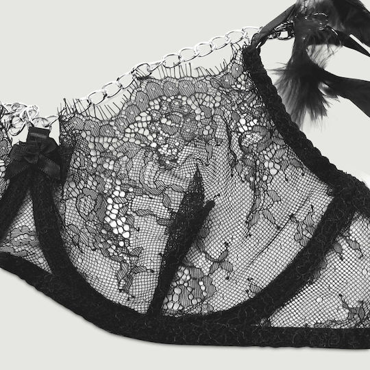 Sexy Σετ Φτερά & Δαντέλα Αλυσίδα Sexy Bra Set Feather Lace Chain Μαύρο