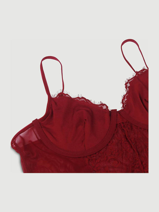 Sexy Bodysuit Open Crotch & Lace Crotchless High Quality Lace Splicing Sexy Teddy Underwire Red