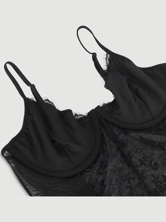 Sexy Bodysuit Open Crotch & Lace Crotchless High Quality Lace Splicing Sexy Teddy Underwire Black