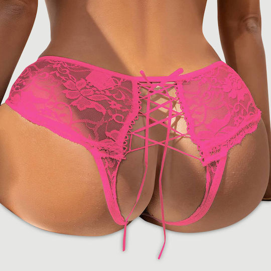 Plus Size Slip Open Crotch & Floral Lace Open Crotch Floral Lace Panty Pink