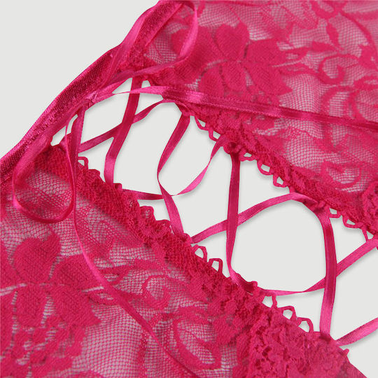 Plus Size Slip Open Crotch & Floral Lace Open Crotch Floral Lace Panty Pink
