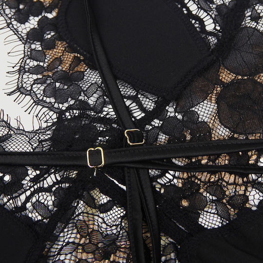 Plus Size Babydoll Crossing Straps And Details On The Back Sexy Floral Decoration Crossing Straps Back Babydoll Black
