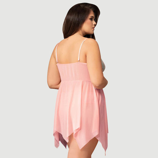 Plus Size Babydoll Διακόσμηση Λουλουδιών Orange Flower Decoration Loose Comfortable Open Front Babydoll Ροζ