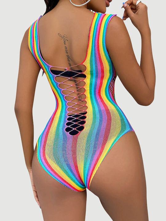Σέξι Δίχτυ Ιριδίζον Bodystocking Sexy Mesh Rainbow Hollow Out Bodysuit Πολύχρωμο