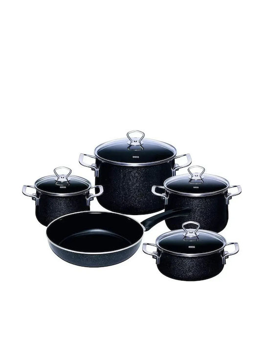 Riess Black Magic Pots Set from Aluminum with Ceramic Interior Coating 5 Pieces