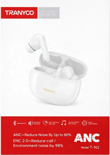 Tranyoo T-M2 In-ear Bluetooth Handsfree Ακουστικά με Αντοχή στον Ιδρώτα και Θήκη Φόρτισης Λευκά