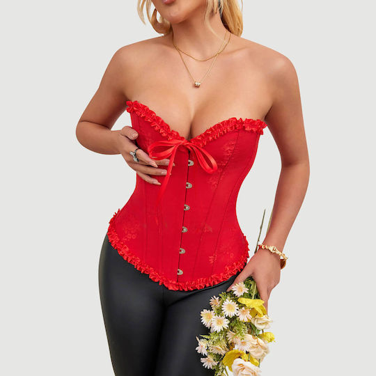 Corset 12-Piece Lace-Up Palace Corset Kit Steel Buckles & Plastic Boning Red
