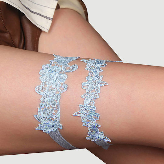 Σέξι Δαντελωτή Καλτσοδέτα Φιογκάκι Floral Lace Bow Leg Ring Μπλε