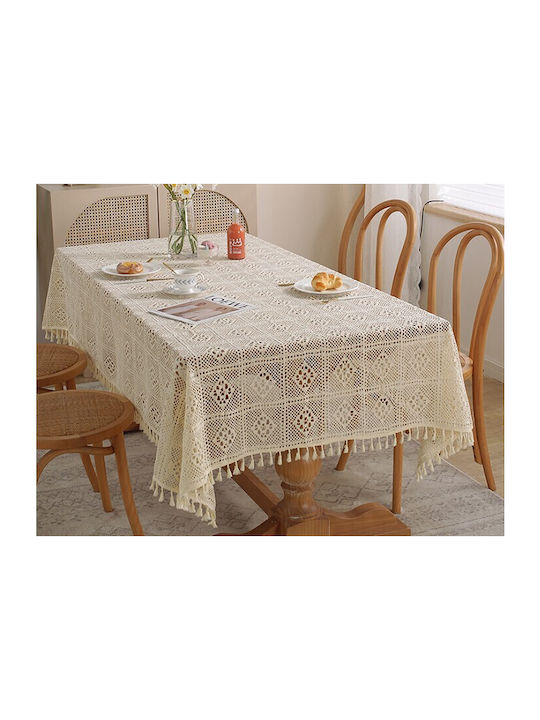 FRIPIA Покривка за маса Памучна Плетена Бежова 140x250см
