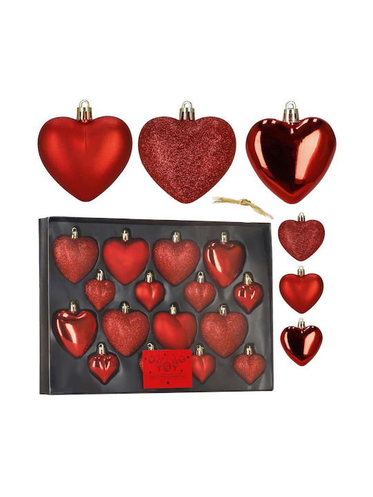 Set 16 Herzförmige Dekorative Kunststoffkugeln 4-7 Cm Rote
