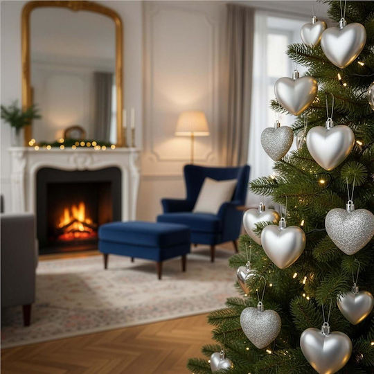 Sersimo Weihnachtsbaumschmuck Herzformen Kunststoff 4-7 Cm Silber