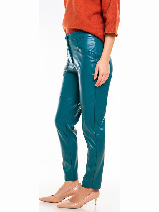 Pantaloni Damă Din Piele Croială Tapered Verde