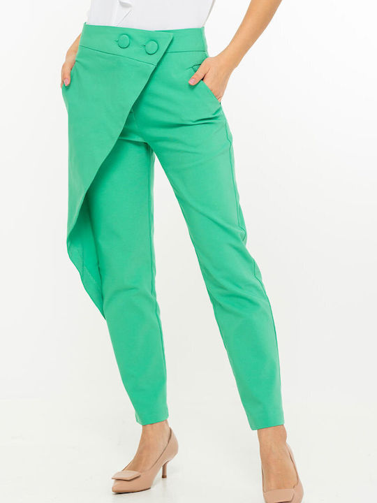 Pantalon Dama Din Țesătură Croială Tapered Verde
