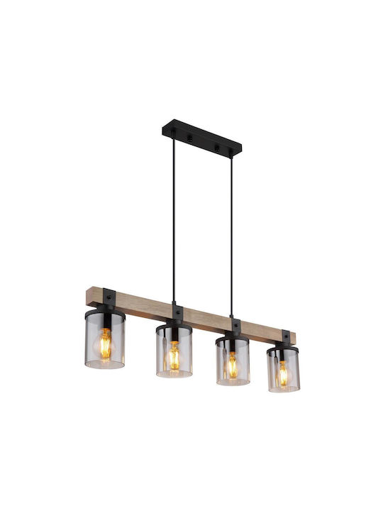 Globo Lighting Κρεμαστό Φωτιστικό Καφέ Ράγα για 4 Λαμπτήρες E27 73x10x133εκ.