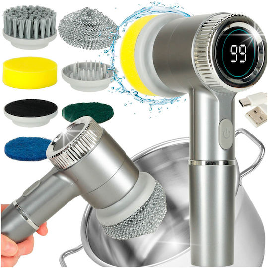 Perie Electrică 5-in-1 5 Accesorii de Curățare pentru Rosturi de Gresie Pardoseală Baie Piscină Afișaj Led Încărcare Usb