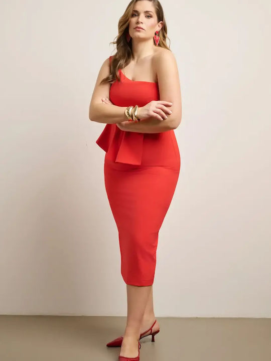 Peplum Summer Midi Dress for Wedding Christening Red