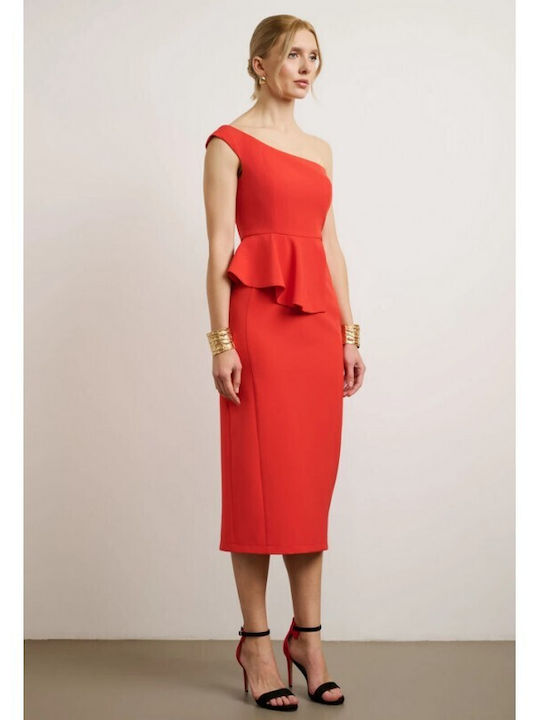 Peplum Summer Midi Dress for Wedding Christening Red