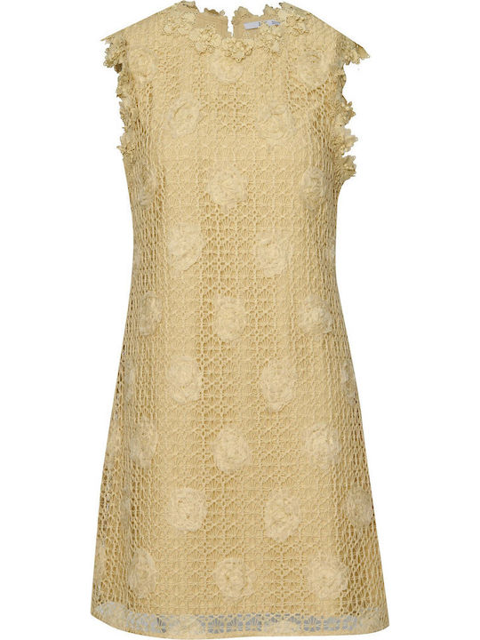 Summer Mini Dress for Wedding - Christening with Lace Yellow