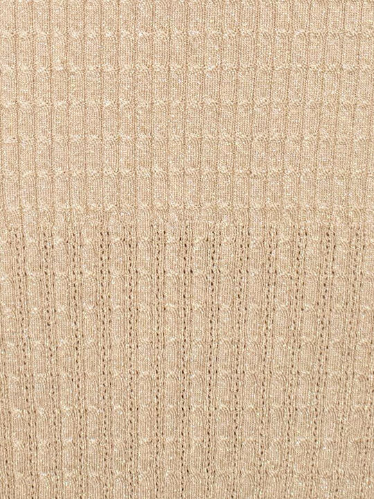 Summer Midi Evening Dress with Mesh Beige