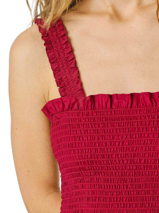 Summer Midi Dress with Ruffles Cranberry Pink