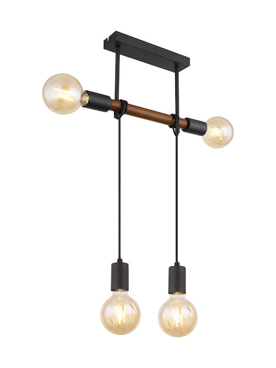 Globo Lighting Heinrich Pendant Light Black Rail for 4 Bulbs E27 39x6x100cm