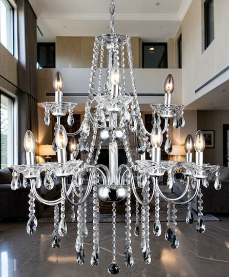 SteweHome Ceiling Light 12 Candles With Transparent Crystal Elements Modern Royal 65x80cm