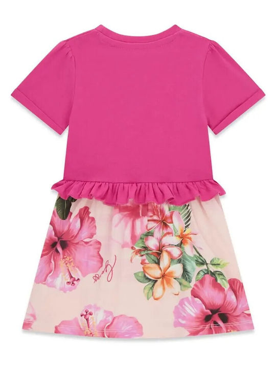 Girls Dress Short Sleeve Floral Fuchsia