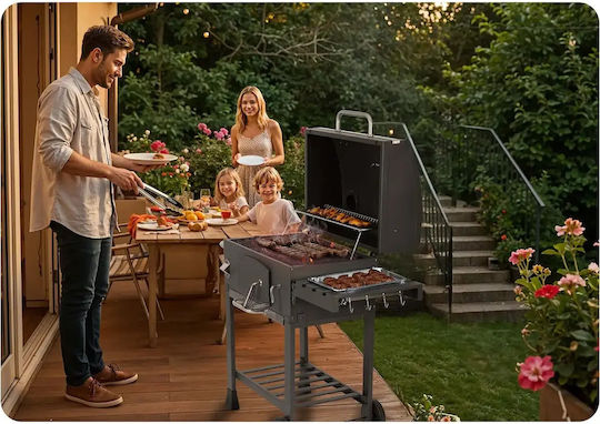 Smartic Rostfreier Stahl Holzkohlegrill mit Thermometer 43x43cm