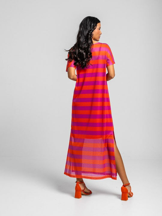 Summer Maxi T-Shirt Dress with Tearing Pink