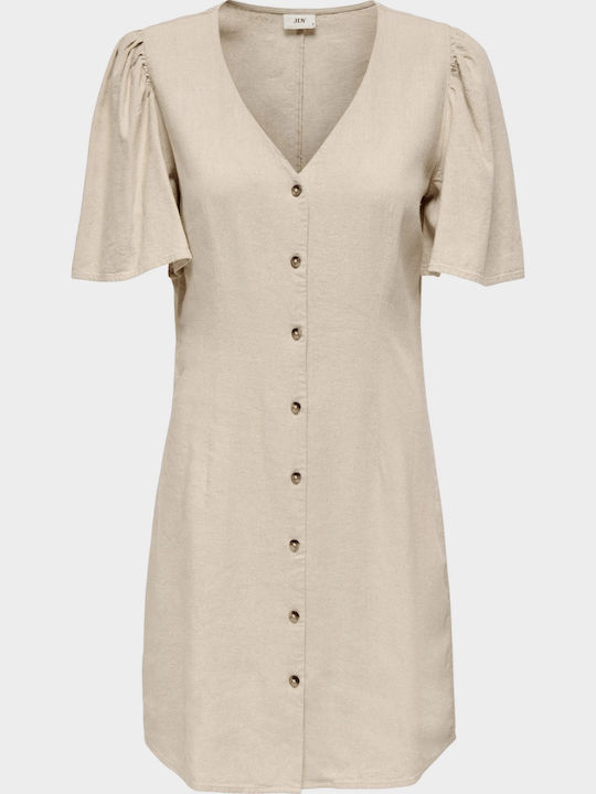 Summer Mini Shirt Dress Beige