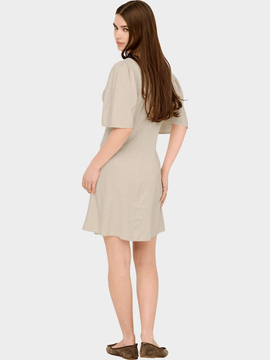 Summer Mini Shirt Dress Beige