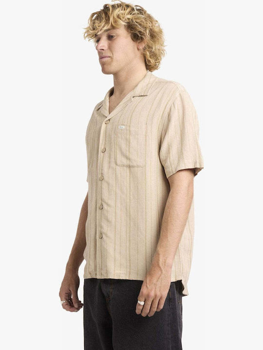Kurzärmeliges Herrenhemd Gestreift Hell Khaki