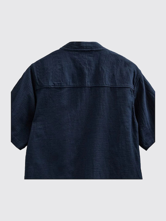 Kurzärmeliges Leinen-Herrenhemd Marineblau