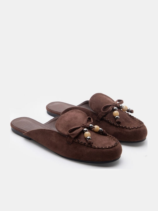 Pantofi Mules Dama Flat Din Catifea Maro