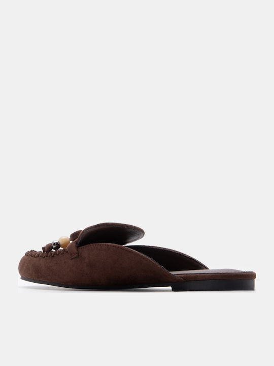 Pantofi Mules Dama Flat Din Catifea Maro