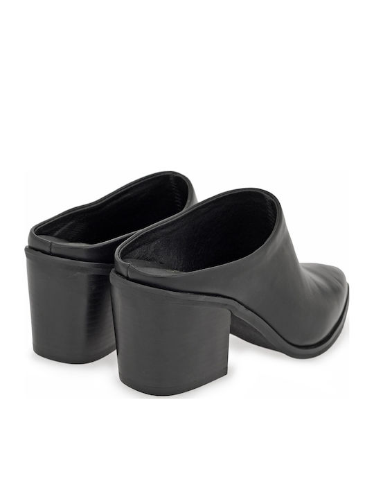 Leather Mules with High Heel in Black Colour