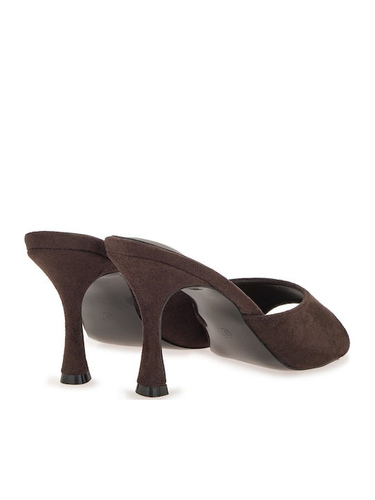 Suede Mules with High Heel in Brown Colour