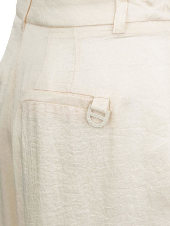 Women's Fabric Trousers in Straight Leg Style Ecru