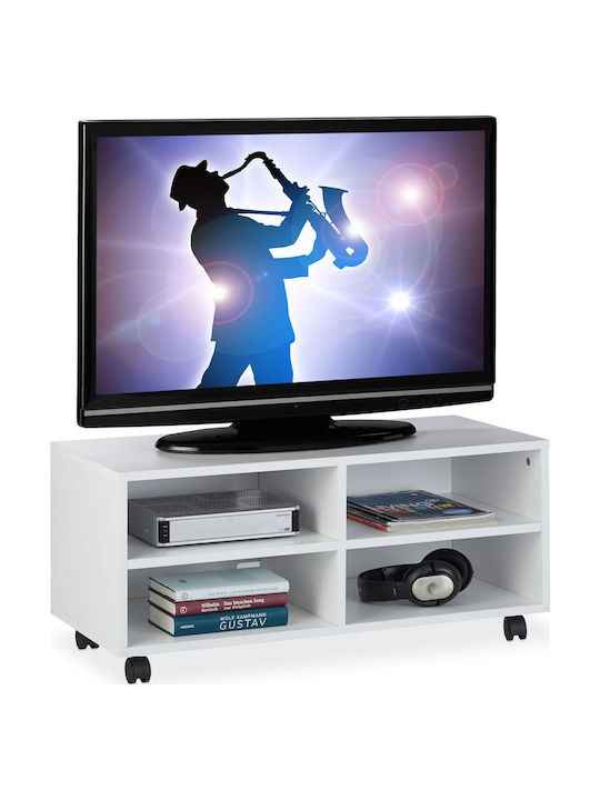 Stand TV cu Roți Alb L35xA80xÎ35cm